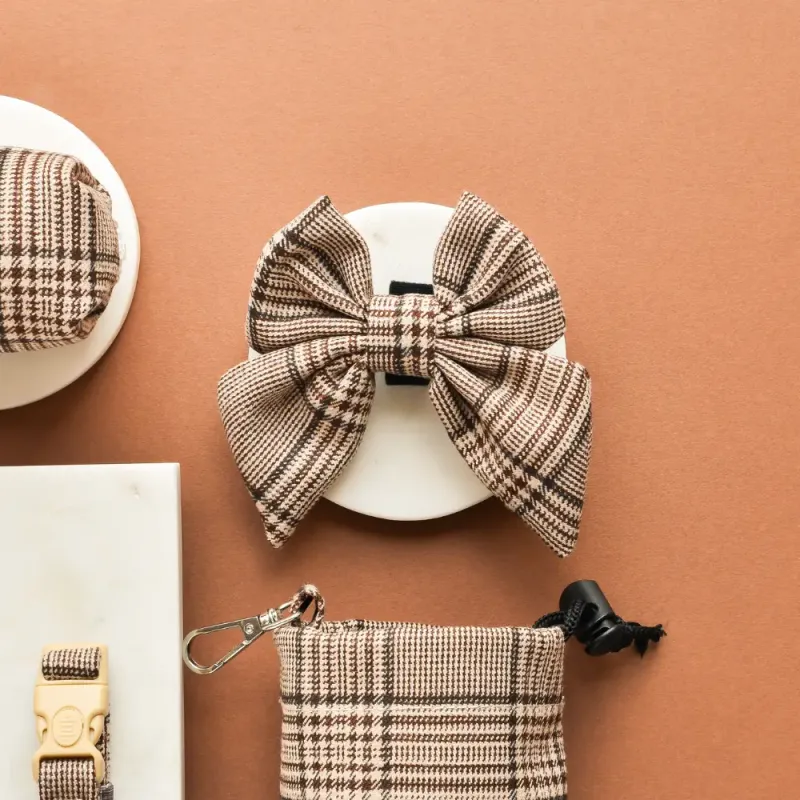 Pup Plaid Sailor Bow Tie - Brown