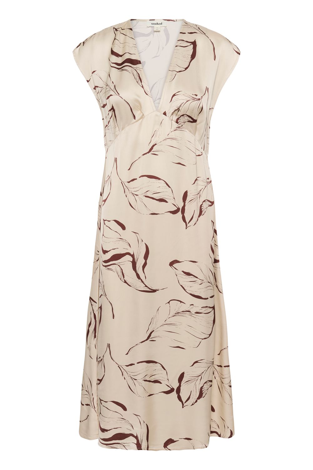 Clero Midi Printed Dress - Oatmeal Leave Print