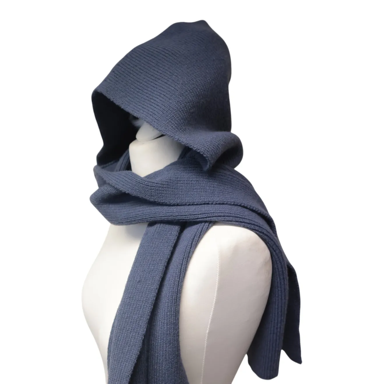 Rib Knit Hooded Scarf - Steel