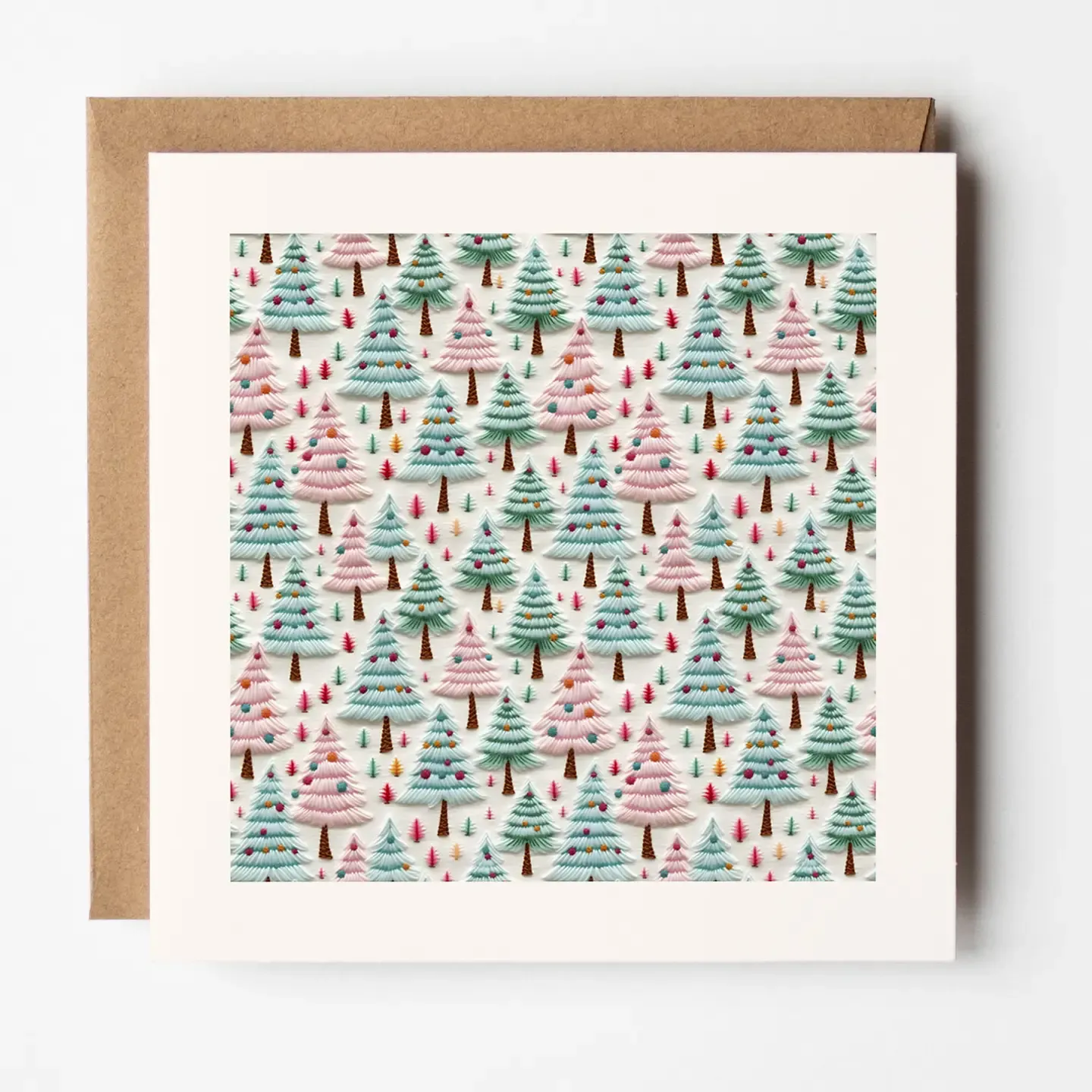Christmas Card - Pink Green Trees