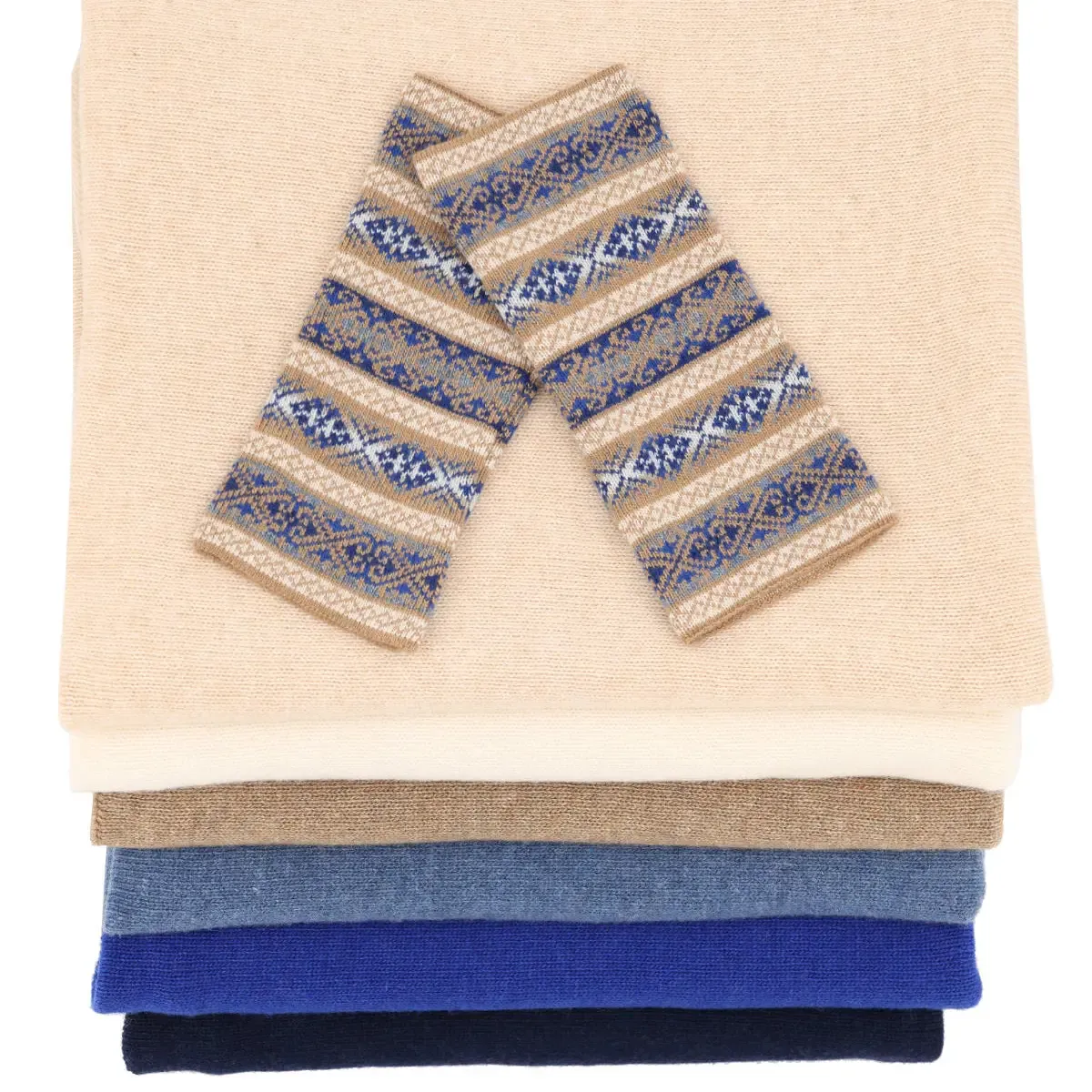 Cashmere Blend Fairisle Wrist Warmers - Tuscan Truffle