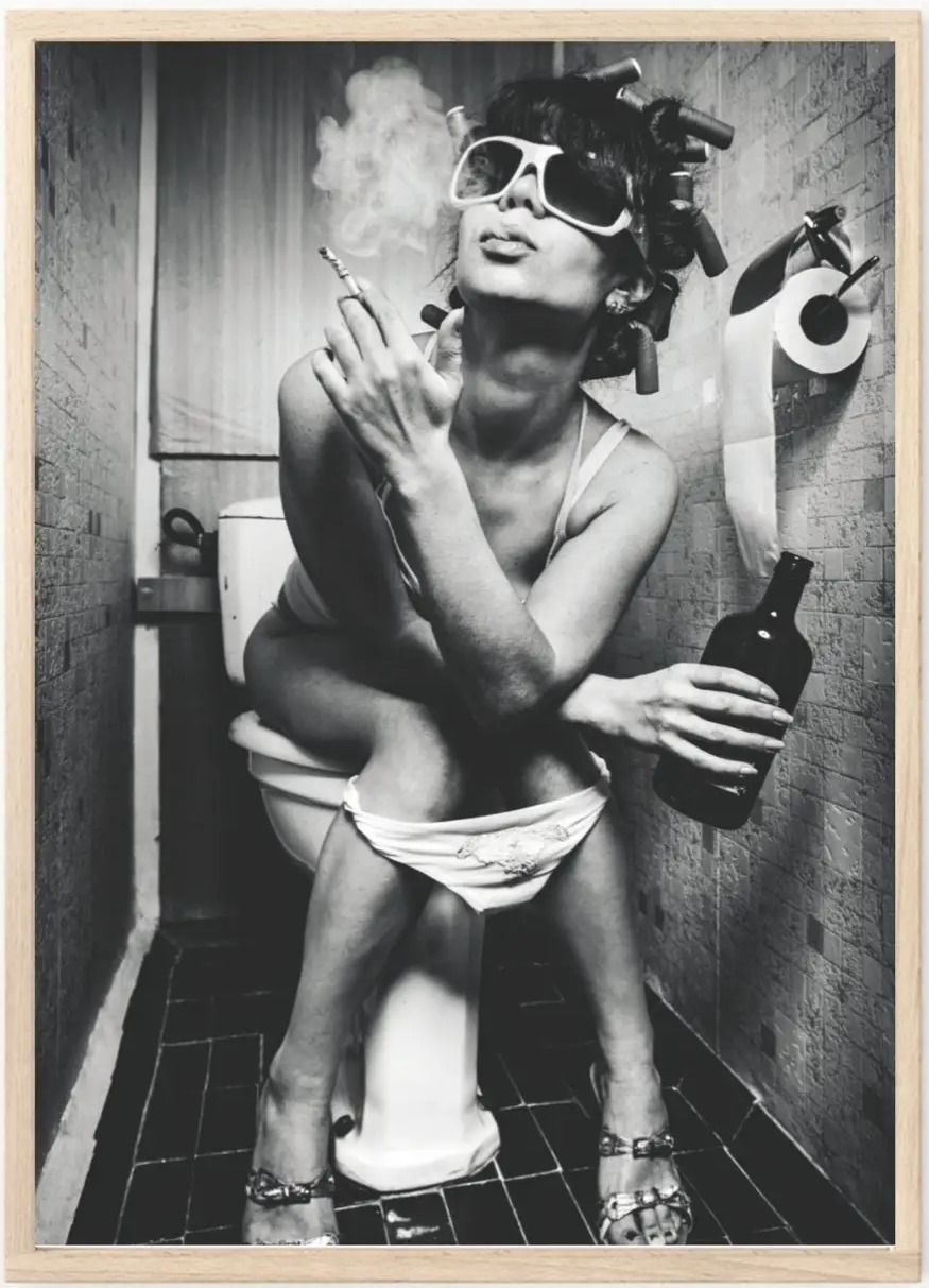 Smoke Party Girl Bathroom Print - A5 Unframed