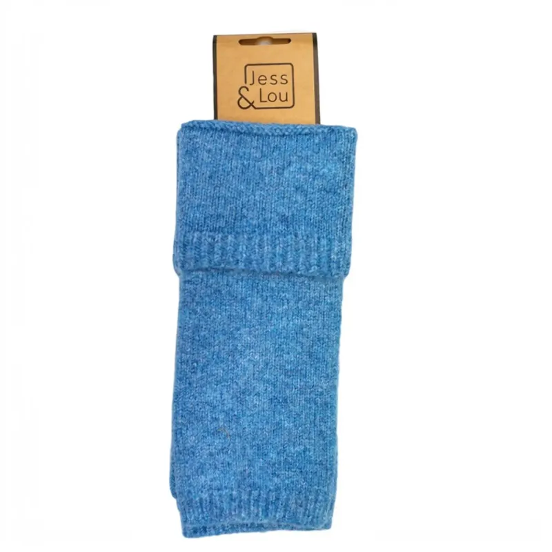 Double Cuff Fingerless Gloves - Blue