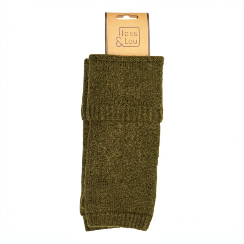 Double Cuff Fingerless Gloves - Green