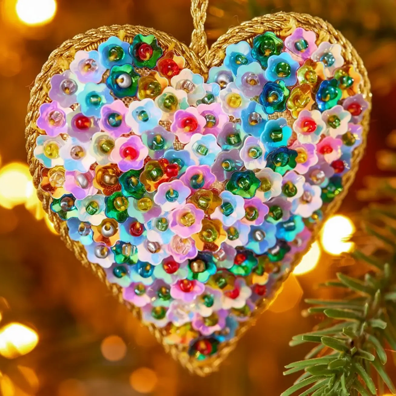 Sequin Heart Hanging Decoration - Multi