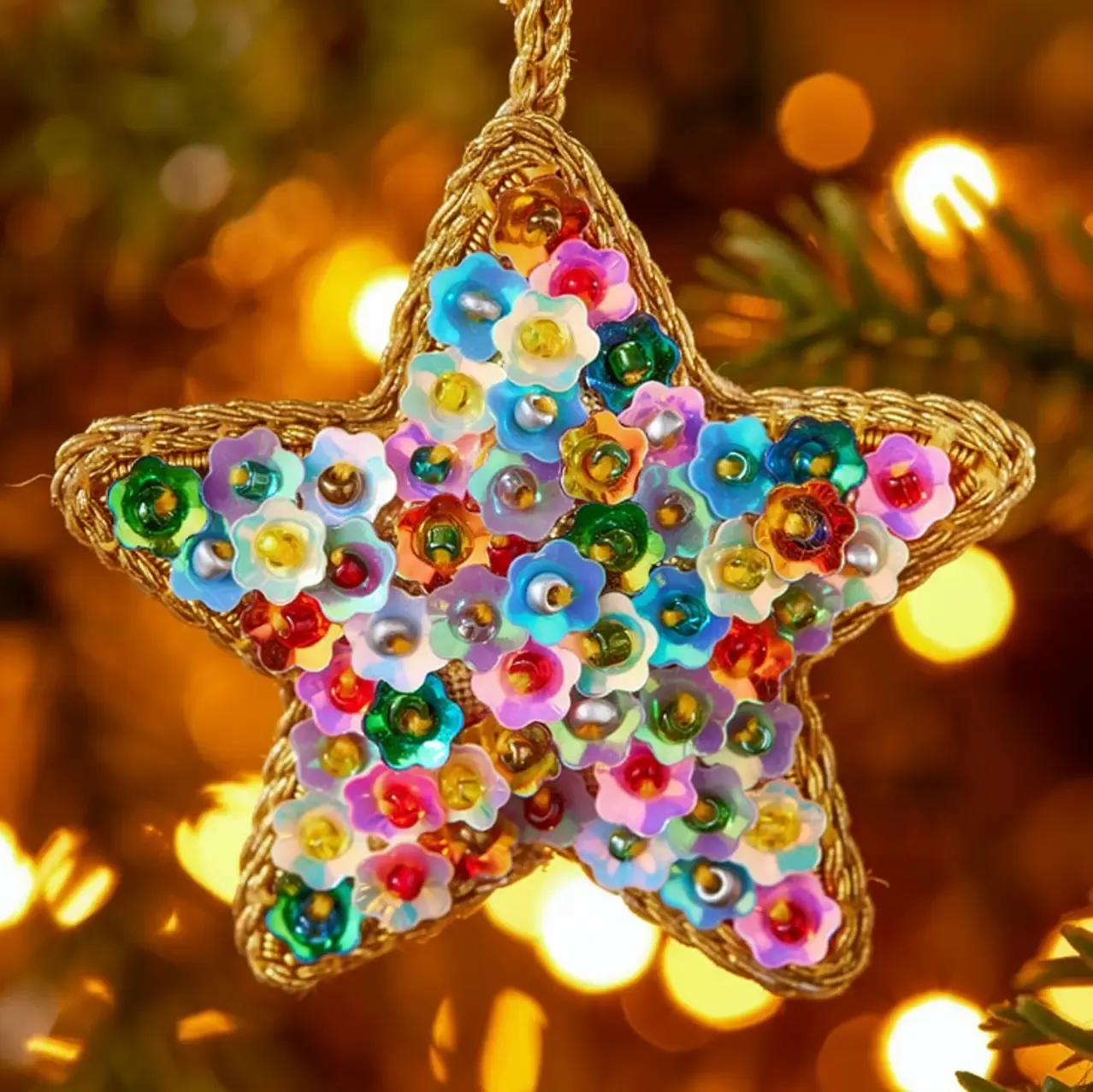 Sequin Star Hanging Decoration - Multi