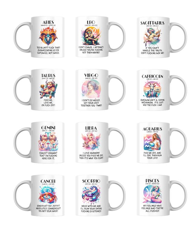 Sweary Zodiac Sign Mug and matching coaster