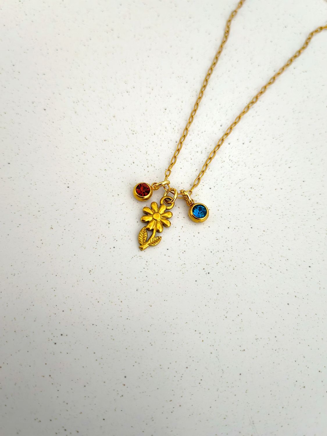 MOM FLOWER WITH KIDS BIRTHSTONE CHARM NECKLACE