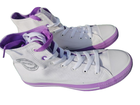 TRAMPKI wysokie DK białe fioletowe 36-41