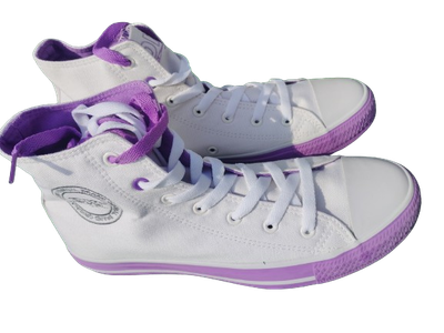 TRAMPKI wysokie DK białe fioletowe 36-41