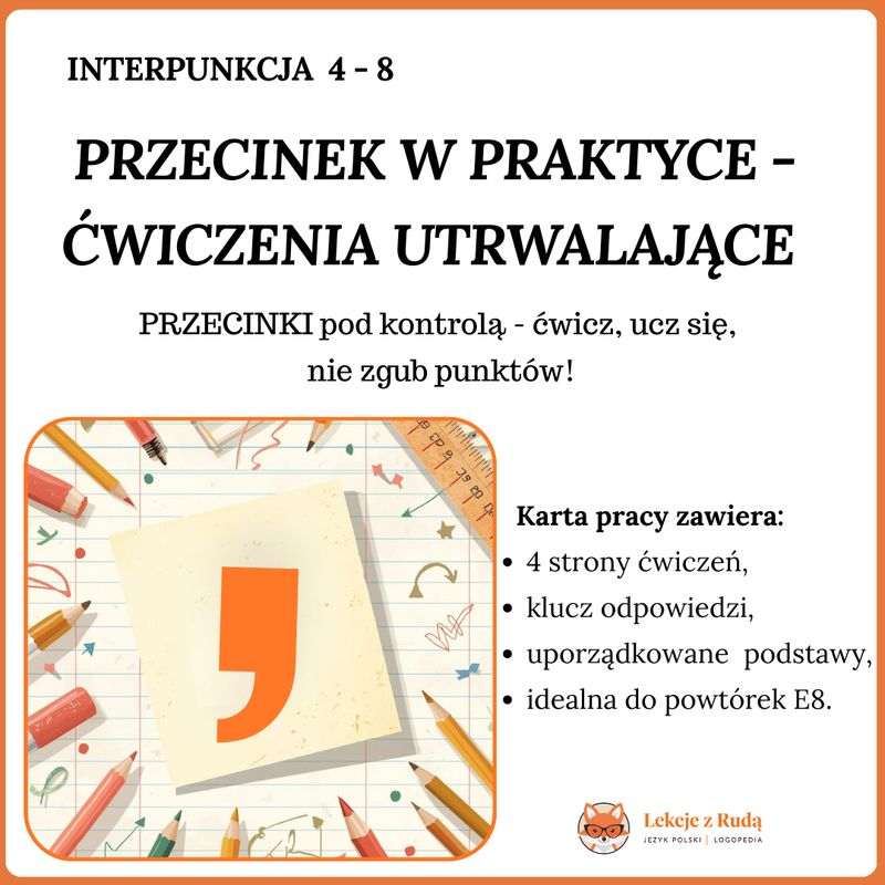 Przecinek w praktyce - ćwiczenia utrwalające