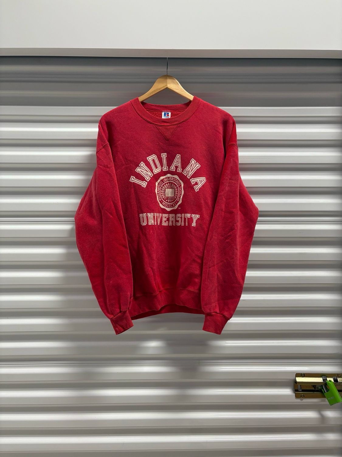Vintage 90s rare Russell Athletic Indiana University crewneck sweatshirt in red &amp; white sweatshirt men’s size 2XL made in USA