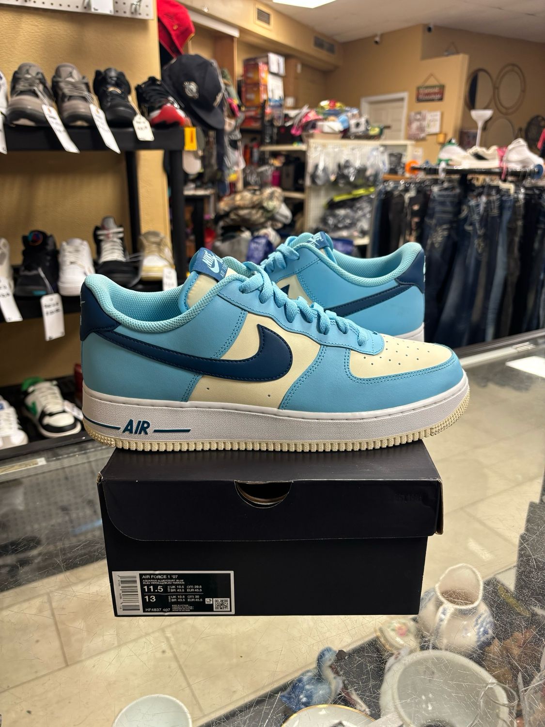 ​Nike Air Force 1 &#39;07 Aquarius Blue Coconut Milk Sneakers HF4837-407 Size 11.5