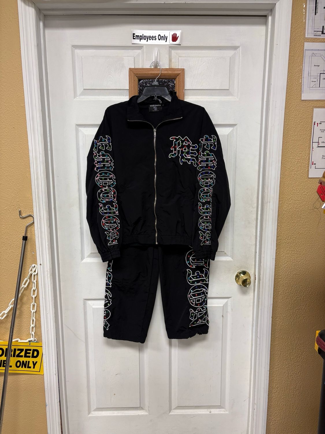 Mixed emotions black Rhinestone Nylon track suit full set