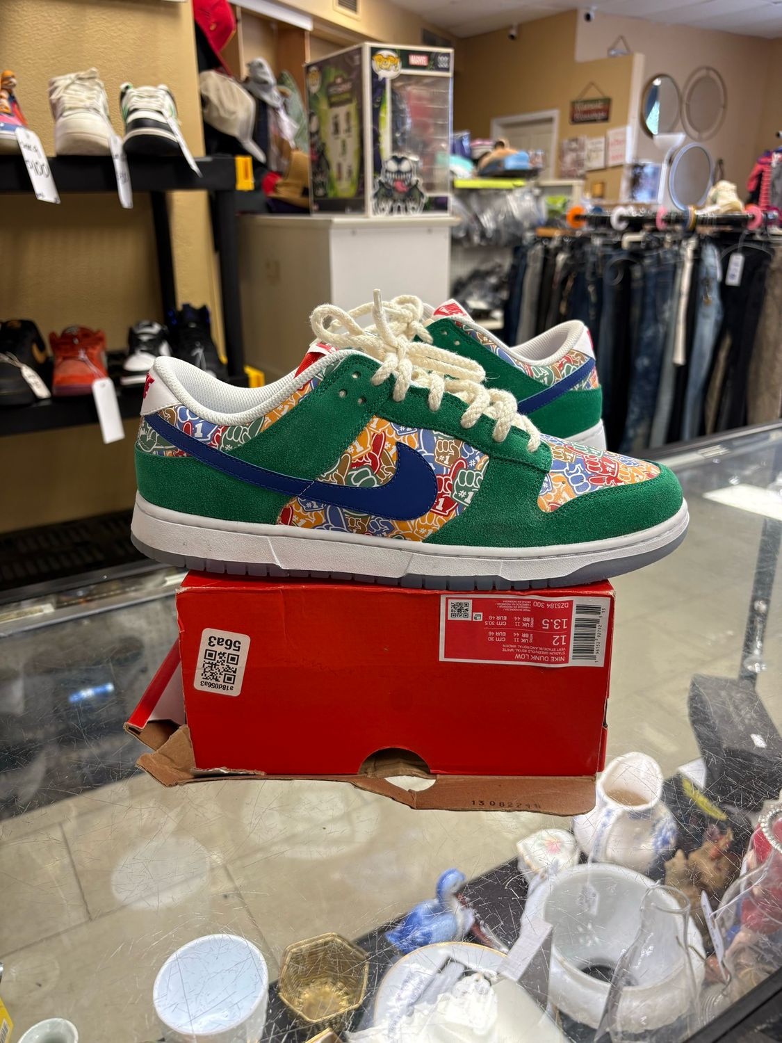 Nike Dunk Low Foam Finger White Green Suede DZ5184-300 Men’s Size 12