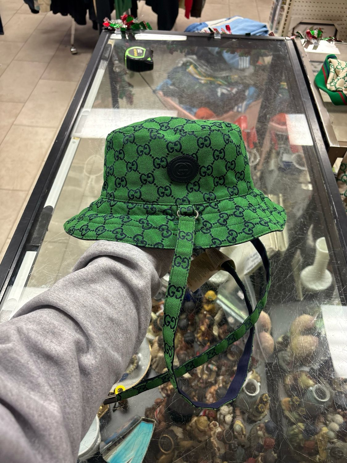 🟢 GUCCI Reversible Leather-Trimmed Logo-Jacquard Cotton-Blend Canvas Bucket Hat – Green 💚🧢