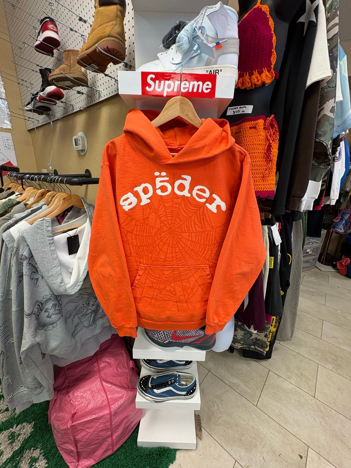 Sp5der Orange Web Hoodie Size S