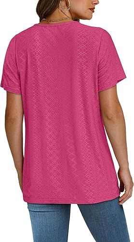 Vibrant Pink Textured V-Neck Tee – Short Sleeve Comfort Fit