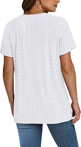 Classic White V-Neck Eyelet Blouse – Short Sleeve