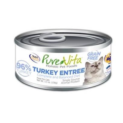PureVita Grain Free 96% Real Turkey Entree Canned Cat Food - 5.5 Oz, Case of 12