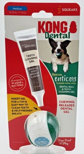 035585013985 1 Oz Dental Ball Dog Toy with Tropiclean Enticer Teeth Cleaning Gel Honey Chicken - Medium