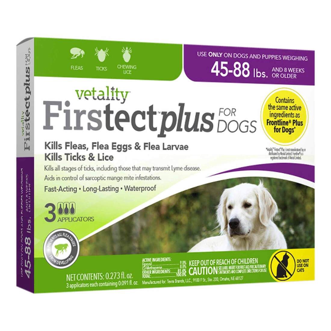 VETALITY FIRSTECT PLUS FOR DOGS 45-88lbs 3 ds 25014 TEVRA 12/cs