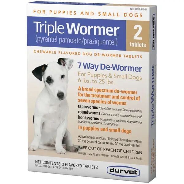 TRIPLE WORMER PUPPY &amp; SM DOG 2ct 011-17603 DURVET 12/cs 3744/plt