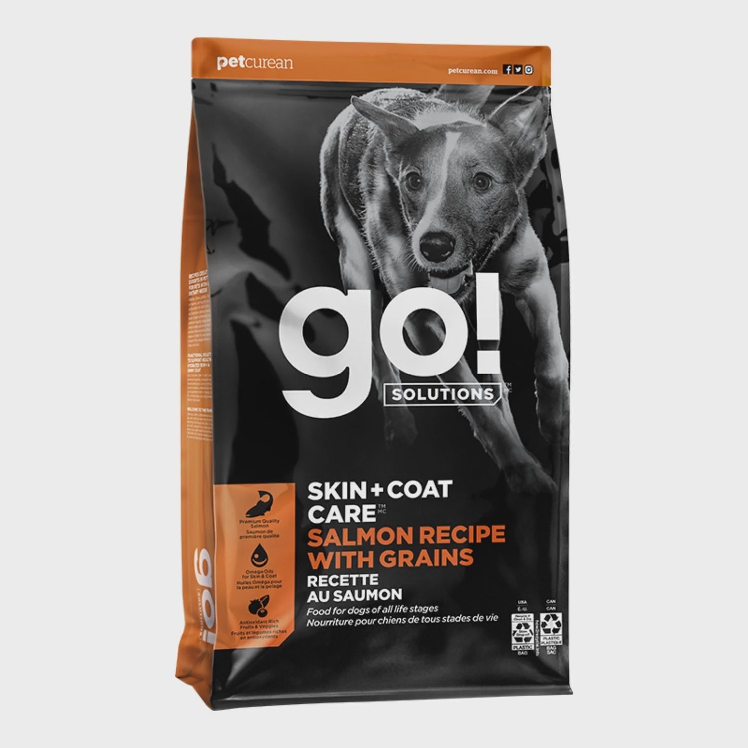 GO! SKIN+COAT SALMON &amp; GRAINS 22# DOG FG00590 PETCUREAN 49/plt