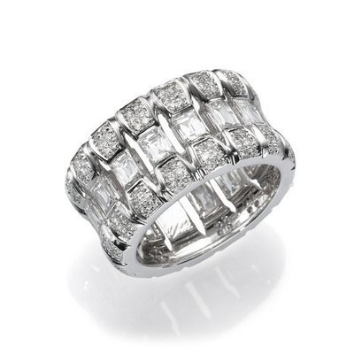 White Gold Diamond Ring Wide Diamond Band, 3.97 CT Emerald Cut Diamond Ring, 18K White Gold Ring, Statement Ring, Wide Band Ring  白金鑽石戒指寬版