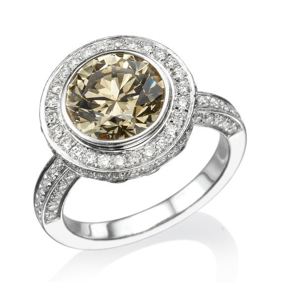 Vintage Engagement Ring, 18K White Gold Ring, Art Deco Engagement Ring, 4.28 TCW Fancy Yellow Diamond Ring, Halo Ring