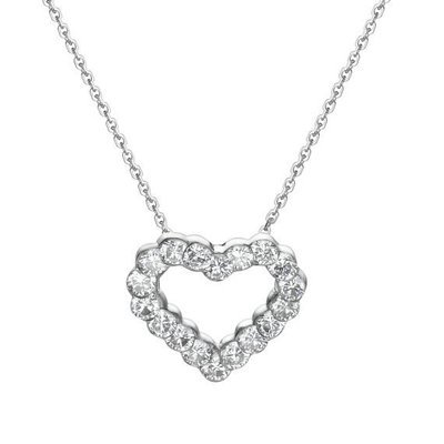 Diamond Heart Necklace, Heart Pendant Necklace, 18K White Gold Necklace, 1.05 Carat Diamond Pendant, Anniversary Gift, Free Gold Chain 白金心型鑽石墬子 附贈金鍊