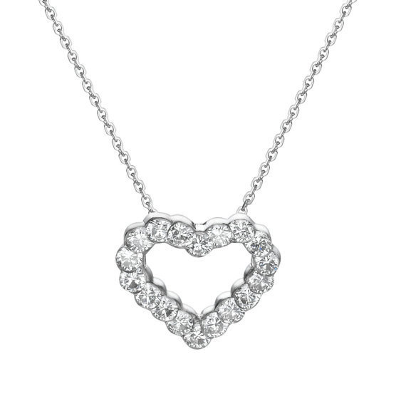 Diamond Heart Necklace, Heart Pendant Necklace, 18K White Gold Necklace, 1.05 Carat Diamond Pendant, Anniversary Gift, Free Gold Chain