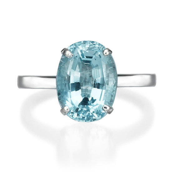 Aquamarine Engagement Ring, Tiffany Blue Stone, 14K White Gold Engagement Ring
