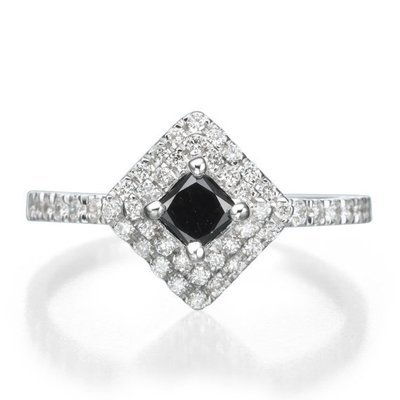 Artistic Black Diamond Engagement Ring 18K White Gold Halo Design Statement Ring 白金黑鑽石婚戒