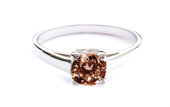 0.80CTW Round Brilliant-Cut Natural Chocolate Diamond White Gold Promise Ring 天然巧克力色彩鑽 白金定情戒