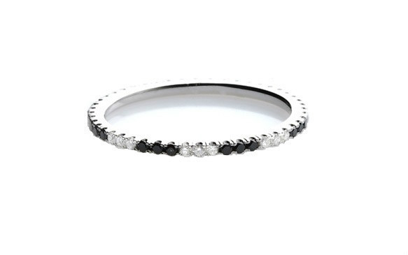 0.35TCW Art Deco Black & White Diamond Eternity Ring White Gold 裝飾藝術風 黑與白永恆白金戒環
