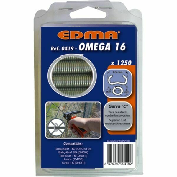 AGRAFES OMEGA 16 - GALVA PLASTIFIÉ VERT - 1250 PIÈCES
