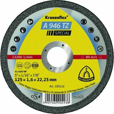 25 DISQUES À TRONÇONNER INOX ET ACIER A946TZ - 125MM