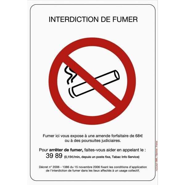 PANNEAU RIGIDE 210X297 INTERDICTION DE FUMER