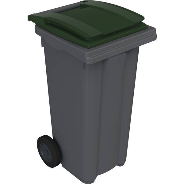 BAC ROULANT 1000L CUVE GRISE COUVERCLE VERT PREHENSIONS LATERALES