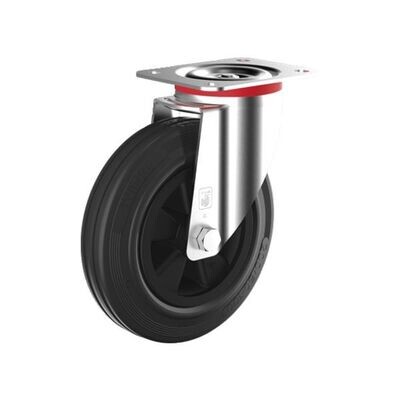 ROULETTE CAOUTCHOUC NOIR À PLATINE PIVOTANTE