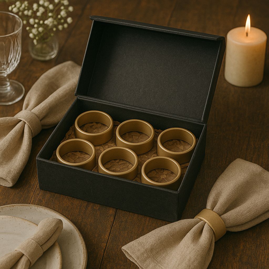 Set of 6 Matte Gold Napkin Rings – Vintage Style in Gift Box