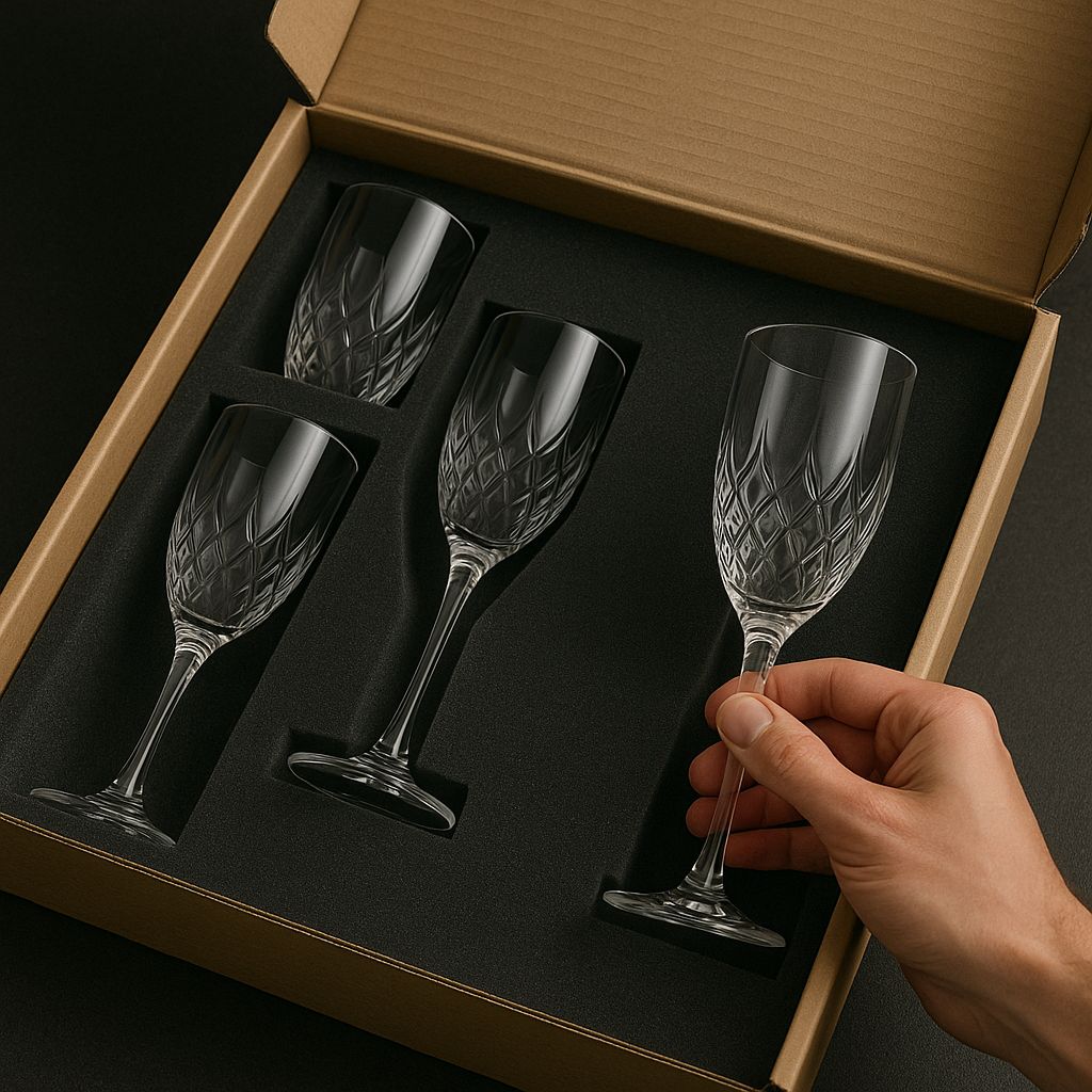 Set of 4 Crystal Champagne Flutes in Gift Box