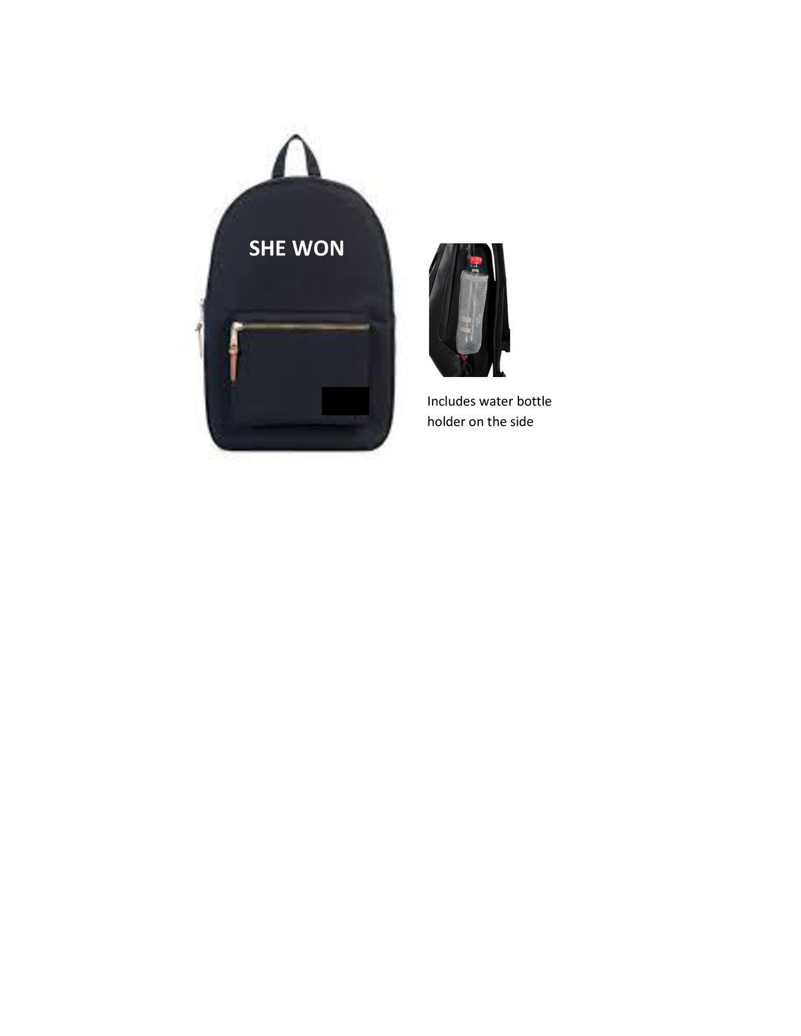 Backpack with water bottle holder (Black)