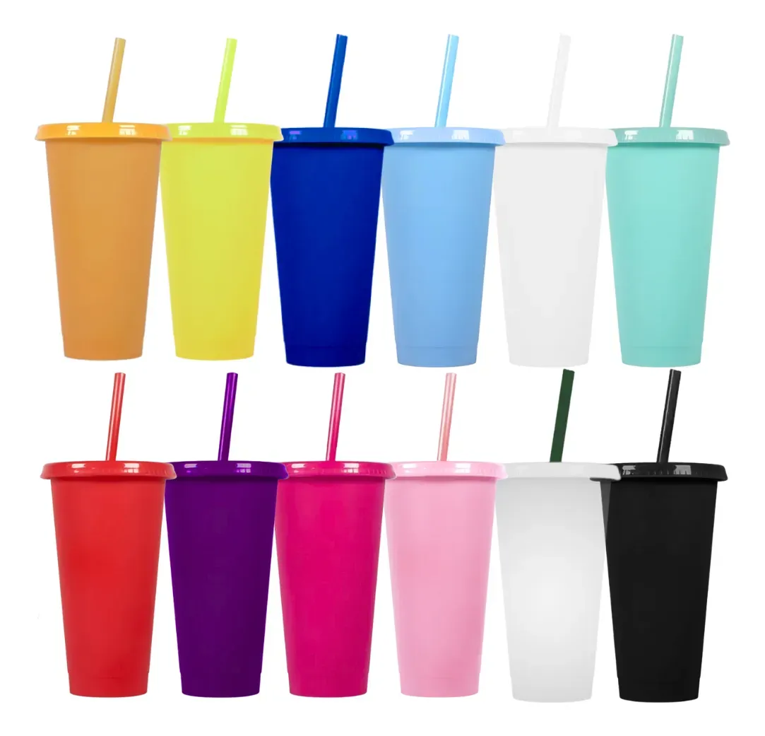 Vasos De Plástico Con Sorbito Y Tapa De Colores