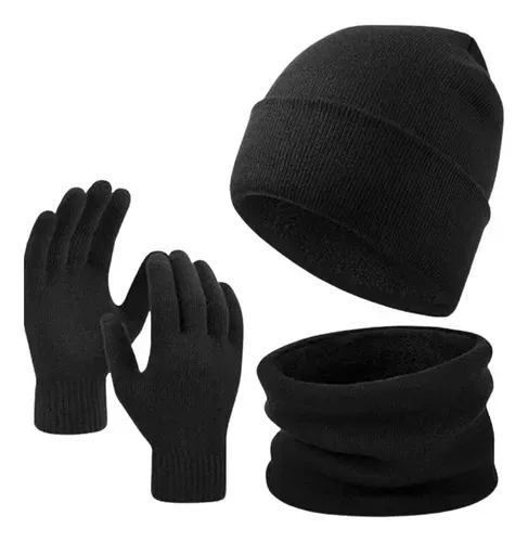 Set X3 Gorro Lana + Guantes + Cuello Bufanda Hombre