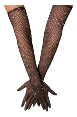 Guantes De Red Con Brillos Strass Largos, Mitones Sexy Par