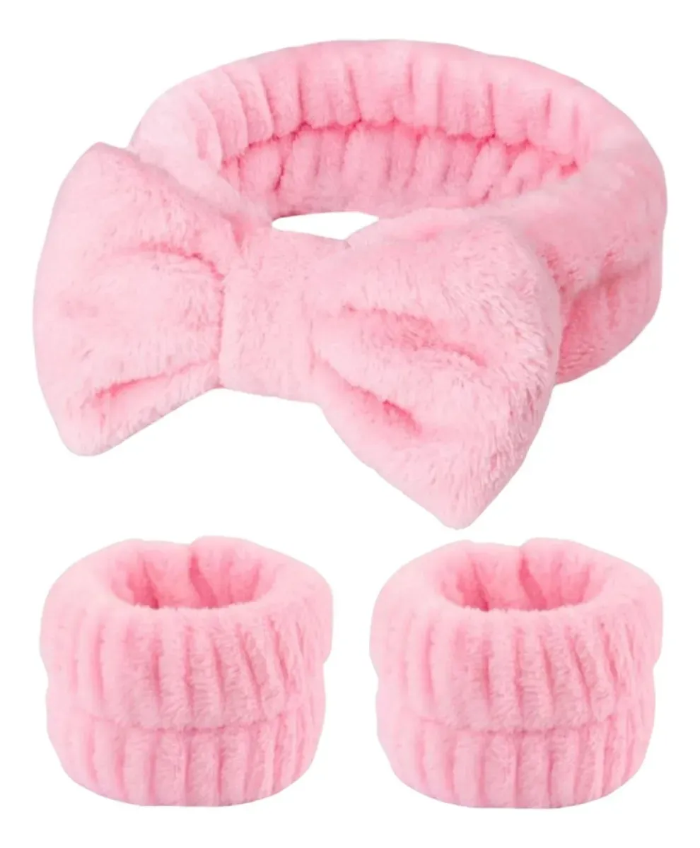 Vincha Diadema C/lazo + Muñequeras Para Skincare