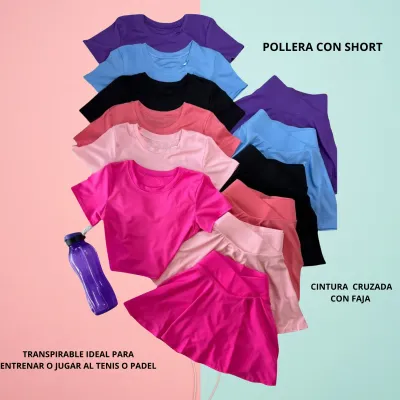 Conjunto Deportivo Pollera Short + Remera Gym Tendencia