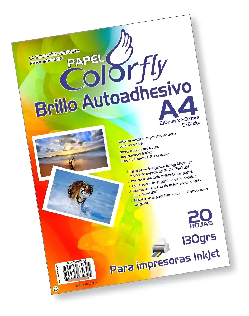 Papel Autoadhesivo Brillante 130gr X 20 Hojas A4 Insumo Foto